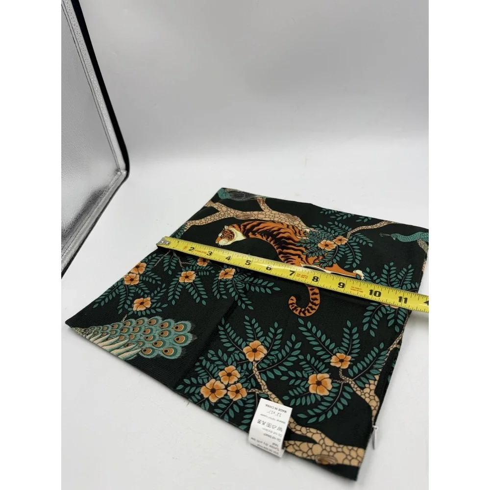 NEW Tiger and Peacock Jungle Pillow Cover Case Modern White Lane 12x12in x2